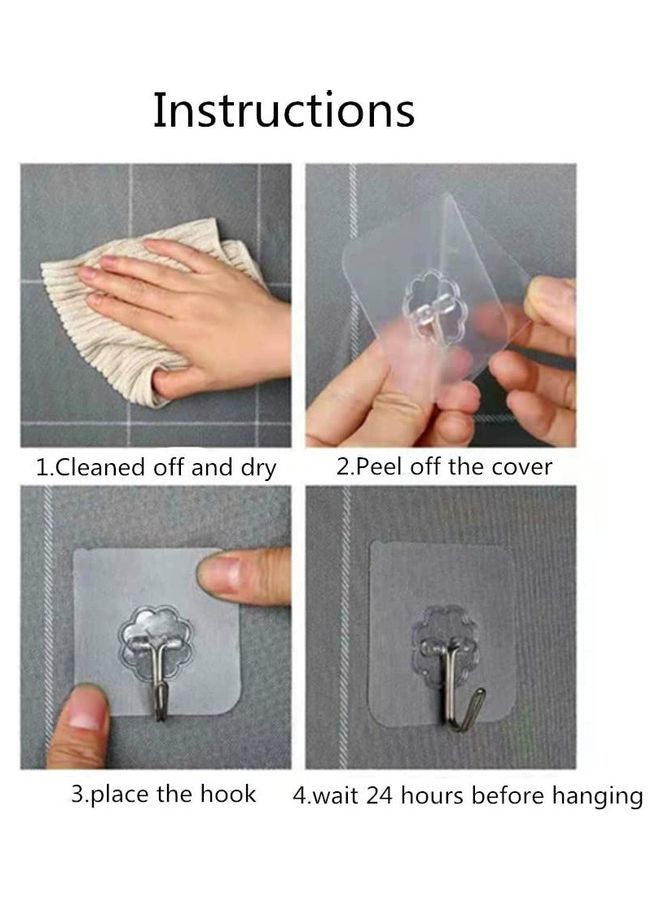 10-Piece Heavy Duty Self-Adhesive Hooks Clear/Silver 6x6cm - Image 3